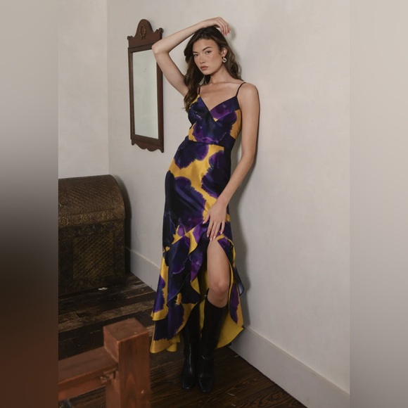 Angel Maxi Dress in Citrine Ink Blot Floral - Picture 4 of 5